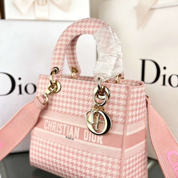 <AUTHENTIC>Christian Dior Houndstooth Lady  Bag Pink Elegance - Picture 3 of 6